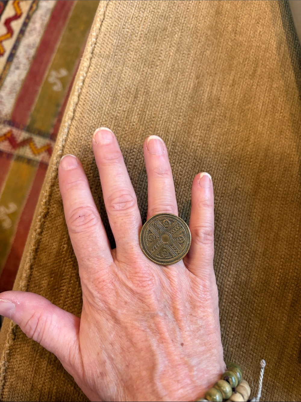 Vintage Brass Statement Signet Ring - Brown/Gold